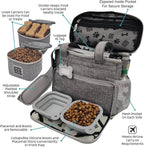Mobile Dog Gear Week Away Dog Travel Bag (12"x6"x11", Heathered Gray) - Includes 2 Pet Food Storage Containers + 2 Collapsible Dog Water Bowls - Airline Approved Accessories, Great for Weekend Trips