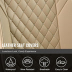 Auto Car Seat Covers Full Set Leather Cushion Protector Breathable Waterproof Seat Cover for Cars Universal Fit (Beige, Full Set Without Headrest)
