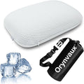 Cooling Camping Pillow, Memory Foam Travel Pillow with Adjustable Buckle Strap & Storage Bag, Compact Small Pillow for Airplane, Car Lumbar, Office, Washable Cooling Cover, Frost White