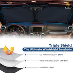 EcoNour Jeep Wrangler Windshield Sunshade | Front Windshield Sun Shade to Protect UV Rays and Heat Glare | Jeep Accessories Cover | Fits Wrangler, Gladiator, Rubicon | X-Small (60"x21")