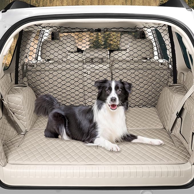 Dog Car Net Barrier for SUV - Pet Car Divider Back Seat Barrier Net, Easy to Install and Remove,with Flexible Bungee Cords Adjustable for Trucks, SUV, Vans, Universal Fit Sturdy Mesh (47 * 27 inches)