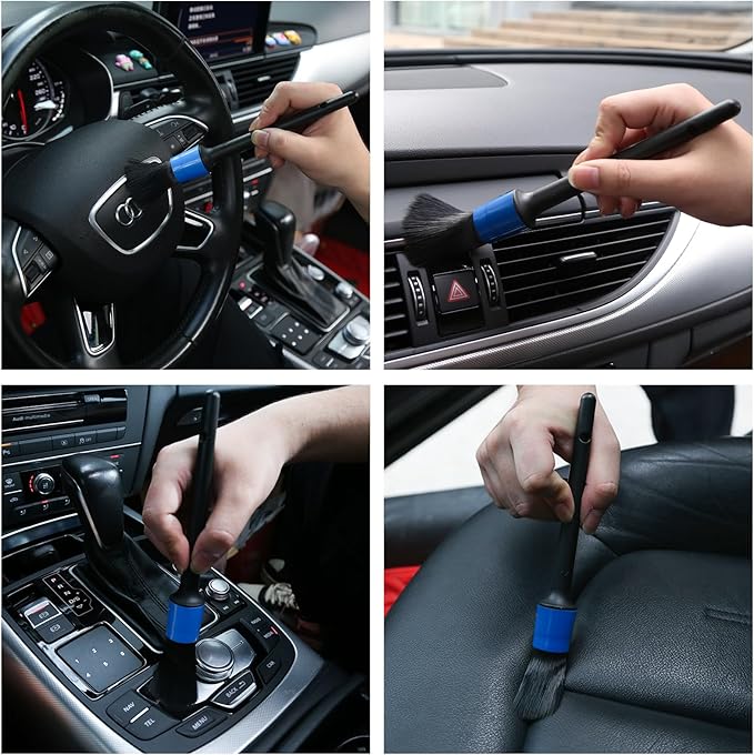 10pcs Detailing Brush Set, Multi-Purpose Car Detailing Brushes for Cleaning Car Interior, Exterior, Engine, Leather, Including 5 car Cleaning Brush, 3 Wire Brush, 2 Air Vent Brush,Blue