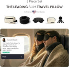 Slim Travel Neck Pillow for Long Flights, 360° Memory Foam Support Travel Neck Pillow with Premium Airplane Comfort Essentials 5pc Set, Best for Sleeping on Airplanes, Cars, Trains | Compact Bag