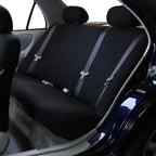 FH Group Car Seat Covers Flat Cloth Automotive Black Full Set, Rear Solid Bench Universal Fit Combo Steering Wheel Cover & Seat Belt Pads Car Seat Protector for Cars Trucks SUV Interior Accessories