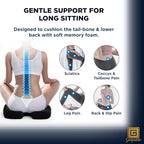 GESQUARE 3-Piece Memory Foam Seat Cushion & Lumbar Support Pillows Set – Adjustable Back Support for Office, Car & Gaming Chairs – Tailbone & Coccyx Comfort for Long Sitting.