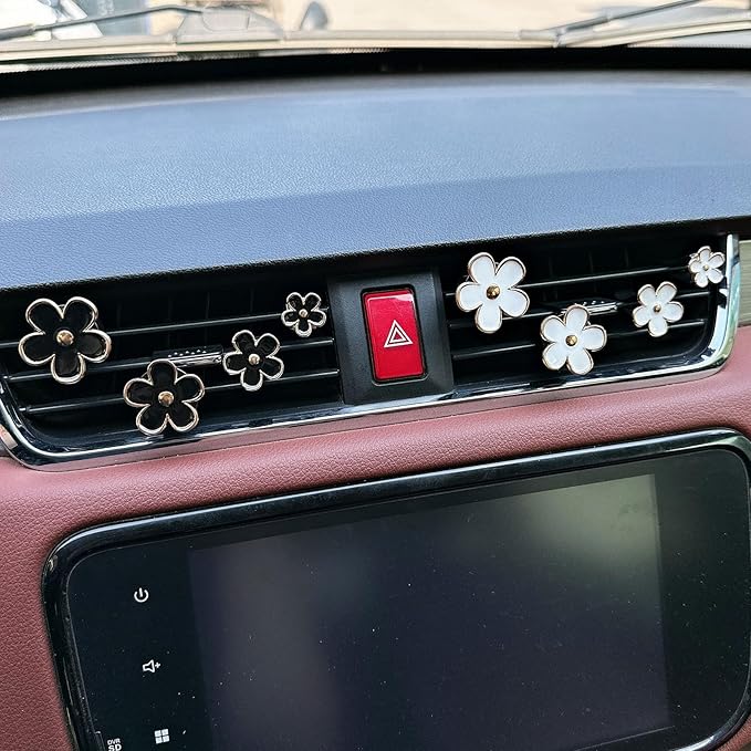 8pcs Cute Five-Petal Flower Car Air Vent Fragrance Clip Daisy Car Air Freshener Air Conditioning Outlet Clip Car Inter Decor (black white, Ocean)