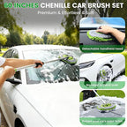 Car Wash Brush with Long Handle, 60'' Car Wash Mop, 7Pcs Chenille Microfiber Cars Washing Kit with Window Squeegee/Microfiber Towels /Wheel Brush for Cars RV Truck Boat Floor Window, Green