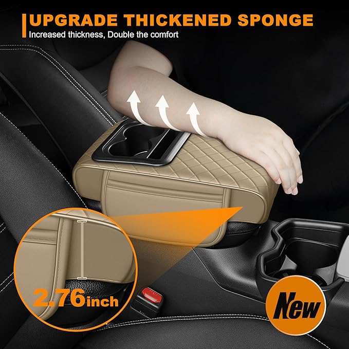 Armrest Cover for Car Fit for Jeep Grand Cherokee L - Center Console Cover with Cup Holders and 2 Storage Pockets(Beige)