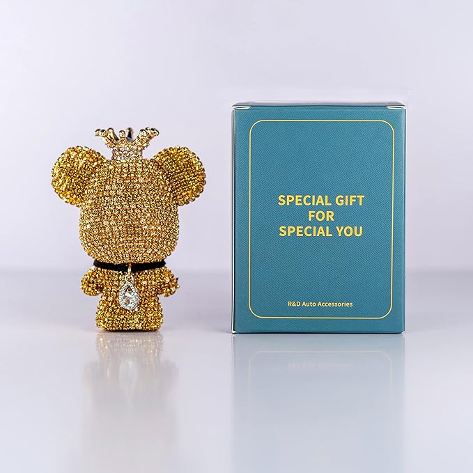 Cute Car Accessories, Bling Crystal Bear Car Air Freshener With Vent Clip,Rhinestone Aesthetic Car Decor Interior Decoration (GOLD)