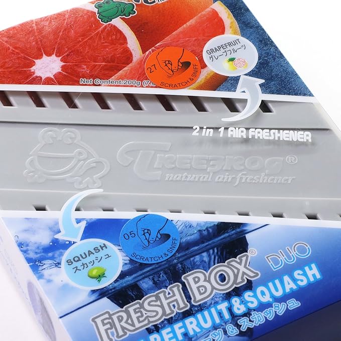 Treefrog Fresh Box Duo Under-The-Seat Long Lasting Natural Air Freshener (Grapefruit&Squash Scented)