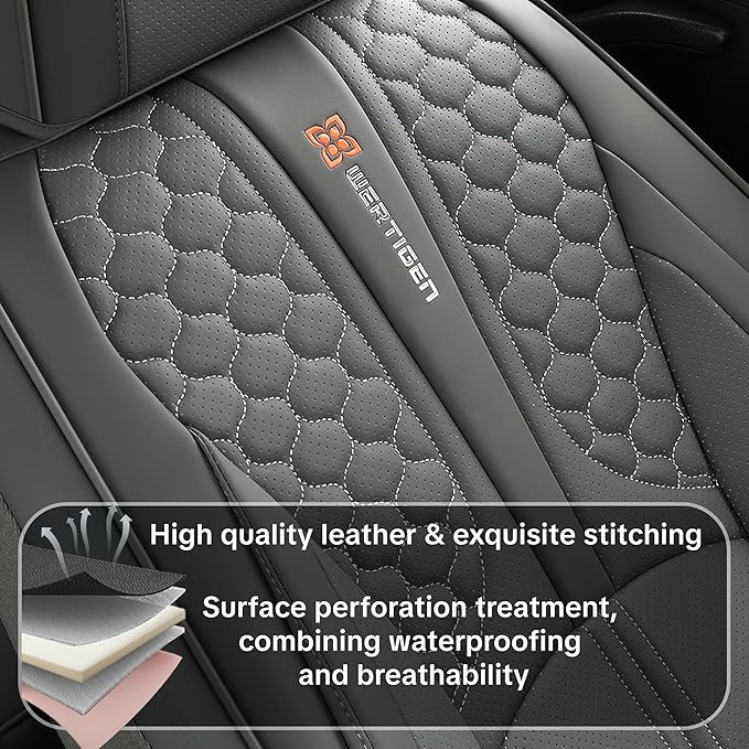 Gray Car Seat Covers for Ford Bronco Sport 2021-2025 Car Seat Cover, Leather, 5 Seats Full Set, with Lumbar Support, Anti-Slip, Beautify Interior, Beautify The Interior of Old Cars