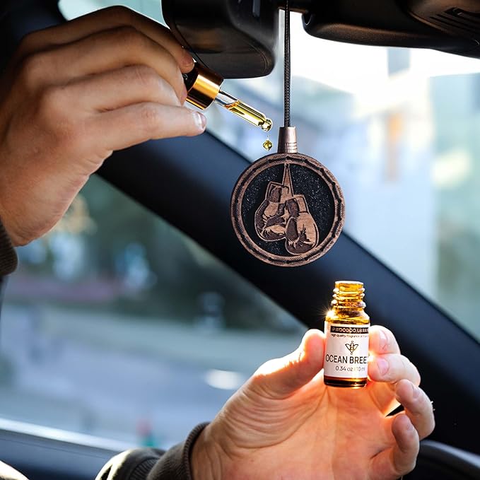 Wood Car Air Freshener — Handmade Car Air Freshener — Boxing Gloves Designed Fragrance Oil Diffuser in Wooden Gift Box — Aromatherapy Gift Set with Mountain Rain Fragrance Oil - 10 ml