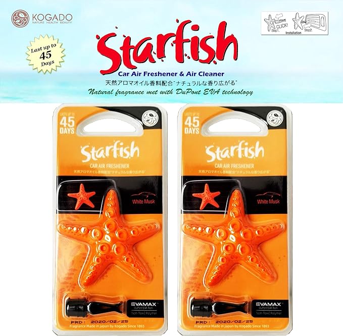 YirehStore Air Freshener EVAMAX White Musk Scent Japanese Vent Clip car air freshener 2-Pack,Last Long up to 45 Days Heavy Duty Fragrance,Solid freshener,no Risk of Spills,Starfish Design