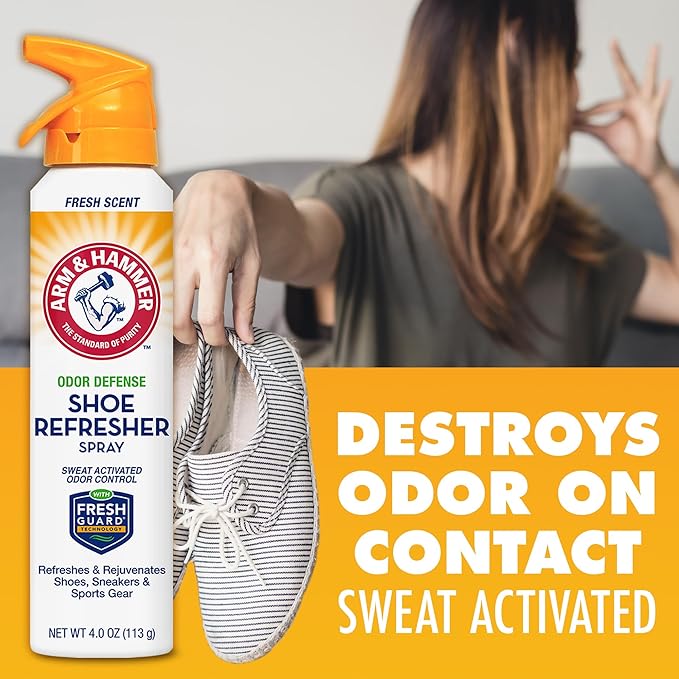 Arm and Hammer Shoe Refresher Spray, Multi-Purpose Odor Remover for All Types of Footwear, Shoe Deodorizer Spray, Shoe Odor Eliminator, Shoe Spray, Shoe Smell Eliminator, 4 oz (3 Pack)
