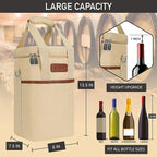 Opux 4 Bottle Insulated Wine Cooler Bag - Leakproof Padded Portable Wine Bottle Carrier for Travel Picnic BYOB Gift (Beige Cream)