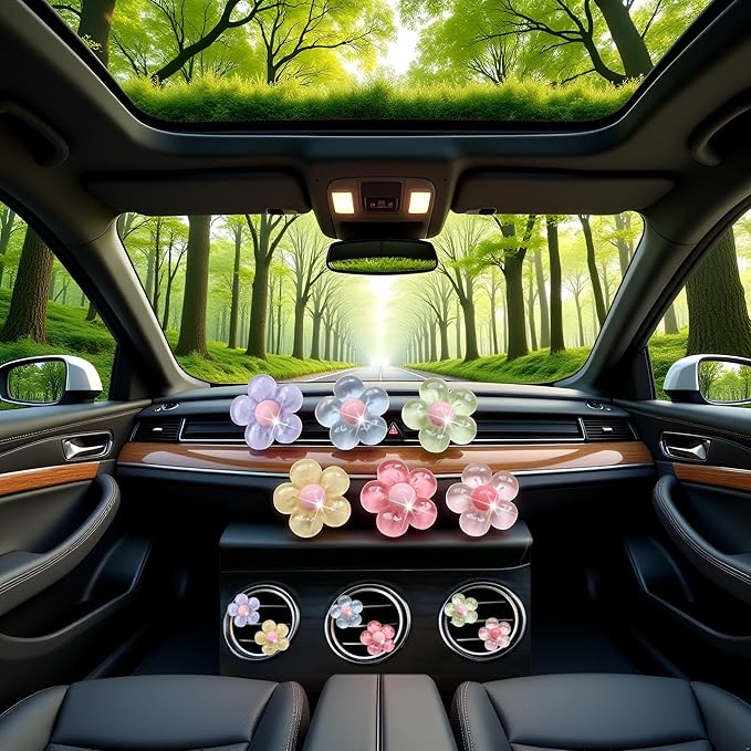 6Pcs Multicolor Pentapetal Flower Car Accessories for Women, Flower Cars Air Vent Clips Air Conditioner Outlet Decoration Car Interior Decor Charm, Air Fresheners Interior Accessories