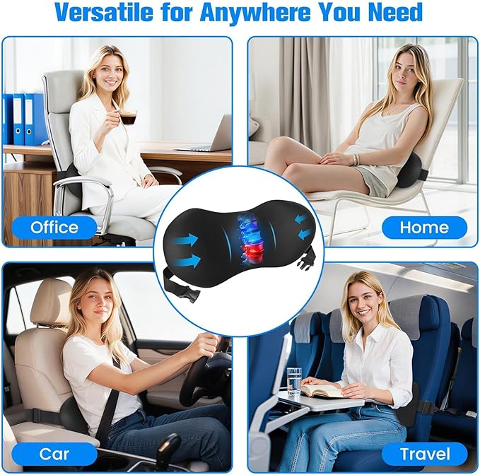 Lumbar Support Pillow for Office Chair - Memory Foam Lumbar Pillow with Detachable Strap & Breathable Cover, Ergonomic Back Support for Office Chair, Car, Bed Rest (Black)