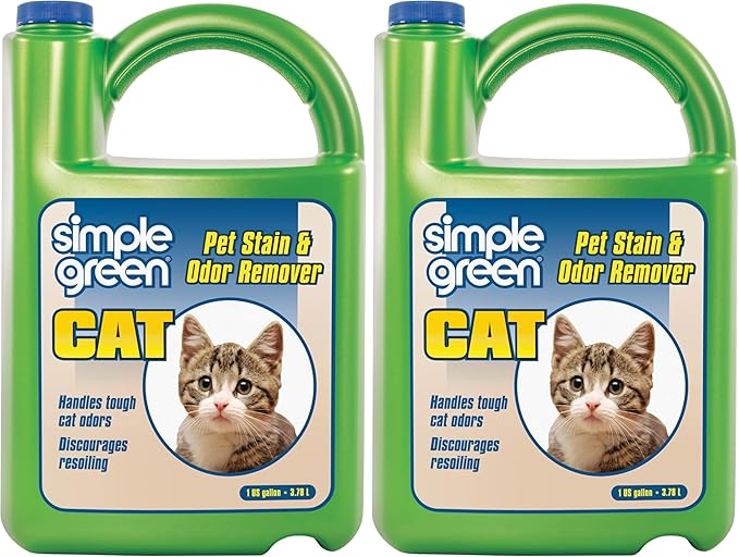 Simple Green Cat Stain & Odor Remover - Enzyme Cleaner for Cat Urine, Feces, Blood, Vomit (1 Gallon Refill) (Pack of 2)