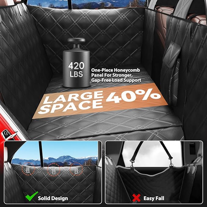 Back Seat Extender for Dogs – Waterproof Dog Seat Cover for Back Seat with Door Protection, Easy to Use and Clean, Hard Bottom, Holds 420 lbs Dog Hammock for Cars, SUVs & Small-Size Trucks