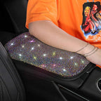 Bling Bling Auto Armrest Console Cushion, Leather Luster Crystal Arm Rest Padding Protective Case Diamond Car Decor Accessories for Ladies