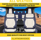 LINGVIDO Full Set Car Seat Covers, Faux Nappa Leather, Airbag Compatible and Waterproof Protectors for Sedans SUVs, Breathable Interior for Active Families, Pets, and Commuters (5 Seats, White/Blue)