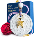 Luxury Car Air Freshener for Women - Refillable & Portable Essential Oil Fragrance Diffuser - Cute Car Accessories & Interior Decor - Mirror Hanging or Vent Clips - Butterfly Gold Charm, Rose Scent