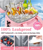 Insulated Lunch Bag for Women, Double Leakproof Lunch Box Soft Cooler Tote with 5 Pockets, 600D Oxford, EVA Lining, Adjustable Strap for Work, Picnic, Beach&Travel-Pink