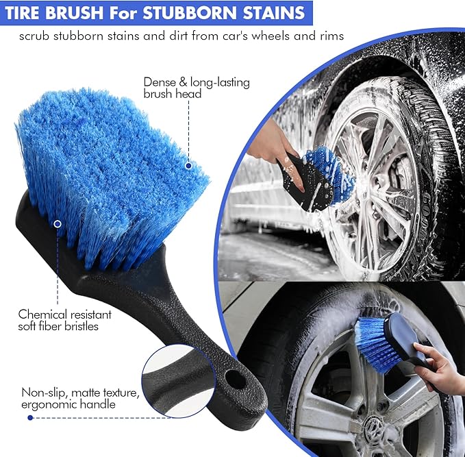 62'' Car Wash Brush with Long Handle, Scratch-Free Car Wash Mop Kit with Car Wash Bucket, Wheel Tire Brush, Wash Mitt Towel, Windshield Squeegee, Car Cleaning Brush Kit for Cars RV Truck Boat