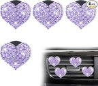 4Pcs Bling Heart Air Vent Clips, Universal Car Air Conditioning Fresh Clip, Sparkling Heart Car Vent Clips, Decorative Purple Cars Accessories for All Vehicles