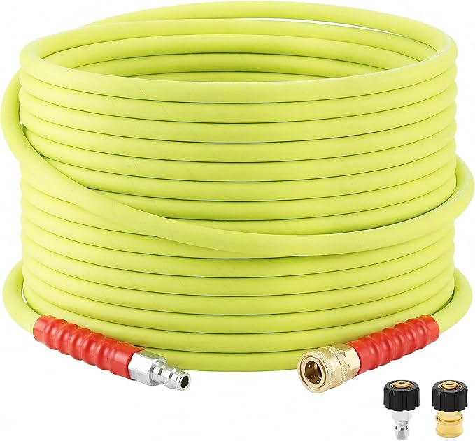 M MINGLE Pressure Washer Hose 100 FT x 3/8" - Replacement Power Wash Hose for Hot and Cold Water - High Pressure Hose with M22 14mm to 3/8 Inch Quick Connect Fittings - 4000PSI