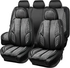 CAR PASS Suede Leather Seat Covers Full Set Soft Protector Durable Cushioned Warm in Winter Breath in Summer,Universal Sport Car Seat Cover Fit for Sedan SUV Pick-up Truck,Anti-Slip and Backseat(Grey)