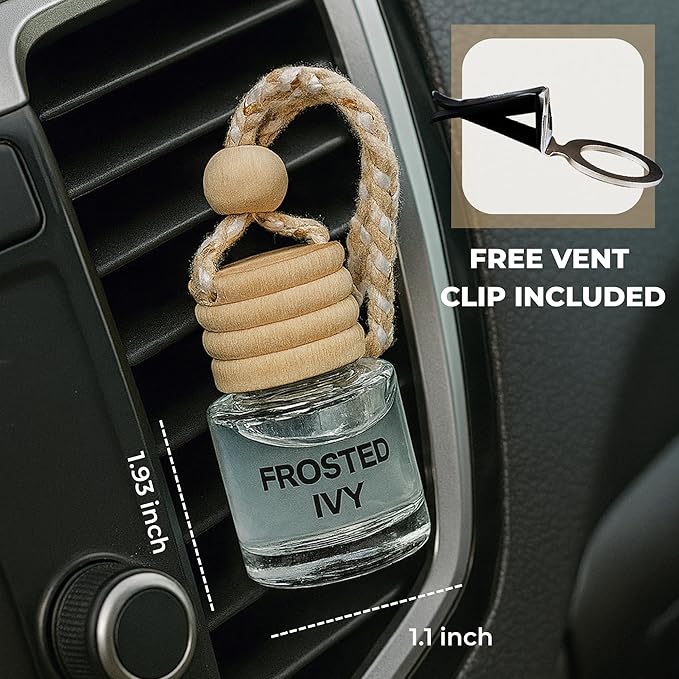 Car Air Freshener Diffuser Set – Hanging Aroma Diffuser + Essential Oil Spray | Long-Lasting Natural Scent | Car Accessories for Women & Men | Gift with Vent Clip | Frosted Ivy