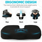 FORTEM Seat Cushion, Office Chair Cushion, Desk Chair Memory Foam, Sciatica Coccyx Tailbone Pain Relief, Pressure Relief, Sitting Pad, for Long Gaming & Sitting, Washable Cover, Non Slip, XL