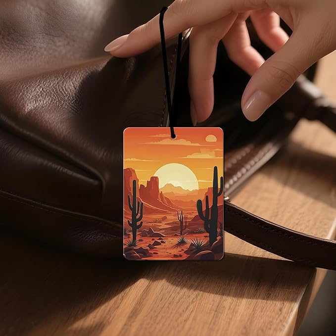 Desert Cactus Sunset Car Air Freshener 4 Pcs, Western - Themed Hanging Air Freshener for Cars, Closet, Drawer, Boho Desert Car & Home Decor for Nature Lovers
