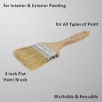 3 Inch Flat Paint Brush - High European Quality - Natural Bristles - for Home, Wood, Walls, Art, Trim & Furniture - for Acrylic, Oil, Stain, Chalk & Latex Paints