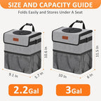 3 Gallons Car Trash Can with Lid, Car Trash Bag Bin Hanging Waterproof Automotive Garbage Cans Leak Proof Vehicle Can Grey