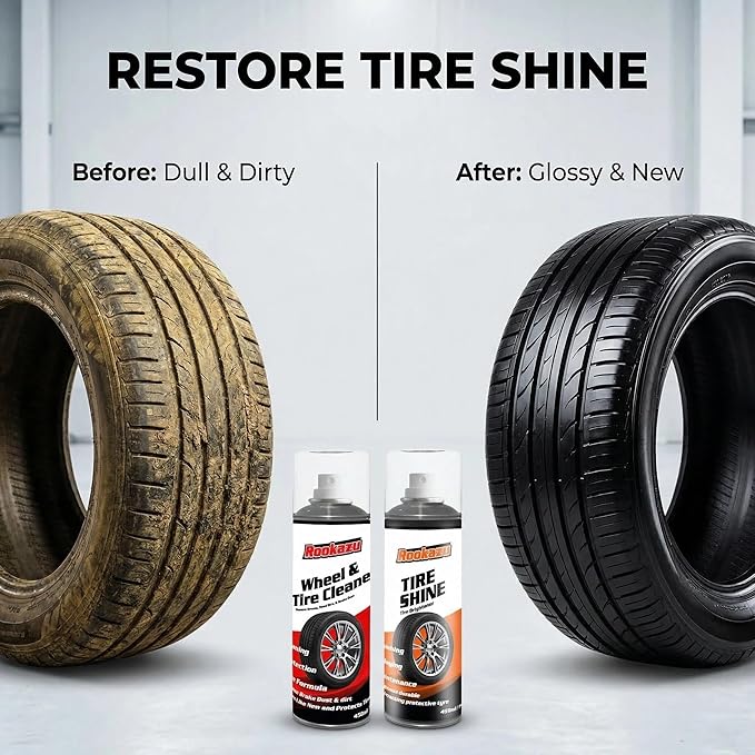 Wheel Cleaner & Tire Shine Kit - 2 Pack 14 oz Bottles, Heavy Duty Car Care Bundle with Cleaning Wheel Cleaner, Long-Lasting Tire Shine Spray & Wash Brush – Complete Car Detailing Essential