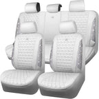 CAR PASS All White Bling Diamond Leather Car Seat Covers Full Sets,Waterproof Shining Glitter Sparkly Crystal Universal Fit for Automotive Truck SUV Cute Women Girl Airbag Compatable,Sliver Rhinestone