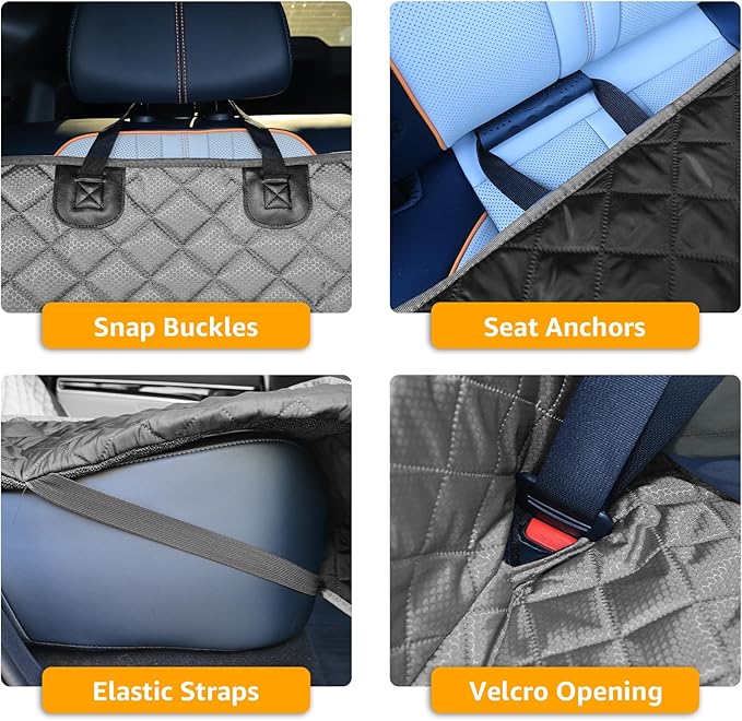 PETICON Dog Car Seat Covers for Truck Ford f150/Ram1500/GMC Canyon/Silverado, Waterproof Pet Back Seat Cover for Trucks, Scratchproof Nonslip Durable Rear Seat Cover for Dogs (Gray)