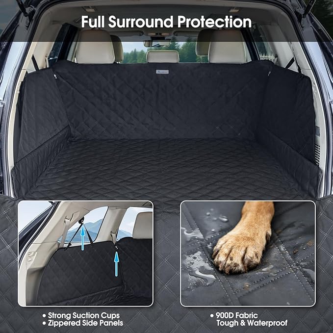 Dog Cargo Liner for Compact SUV - Heavy-Duty 900D Oxford Waterproof Pet Cargo Protector with 3-Sided Zippered All-Round Protection & TPU Suction Cups, Ideal for Dog Travel
