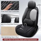 WELLDO Car Seat Covers Full Set, Leather Seat Covers for Car, Waterproof Car Seat Protector with Lumbar Support, Automotive Seat Covers Universal Fit for Most Cars SUV Truck(Black-w02)