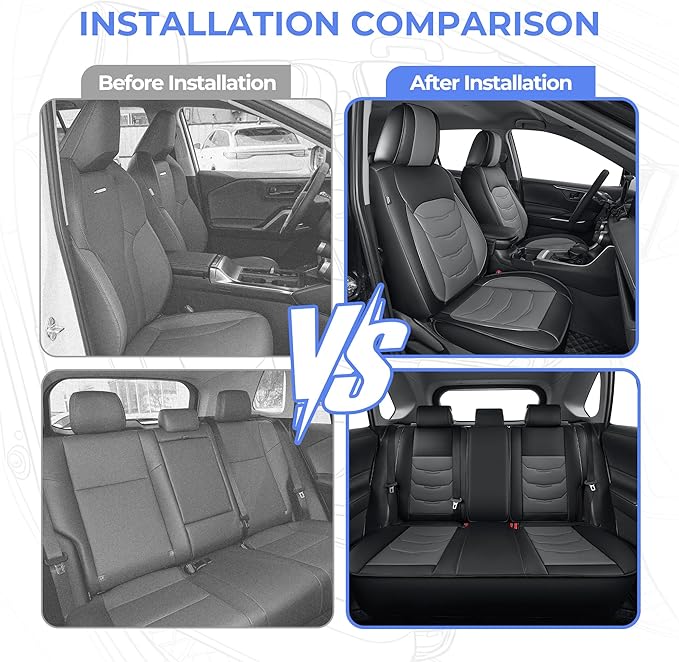1:1 Custom Car Seat Covers Fit for Toyota RAV4 2019 2020 2021 2022 2023 2024 2025 2026 LE/XLE/XLE Premium/Limited (NOT for Hybrid) Full Set Faux Leather Waterproof Seat Protectors(5-Seat, Black&Grey)