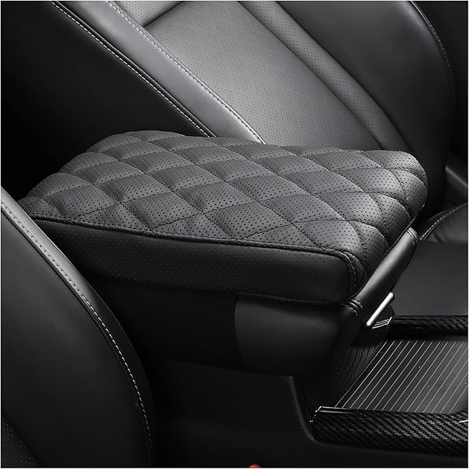 Car Center Console Cover/pad Genuine Leather,Universal Armrest mat, Adjust driving posture Cushion,Protector box,Memory Foam,Real cowhide,Relieves shoulder/arm fatigue,boosting driving safety