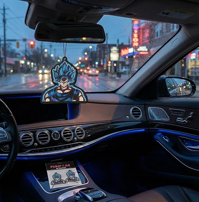 PumpCar car air freshener 2-piece double-sided Goku SSJ hanging cherry-scented anime dragon for rearview mirror Car Interior Accessories Household Gifts