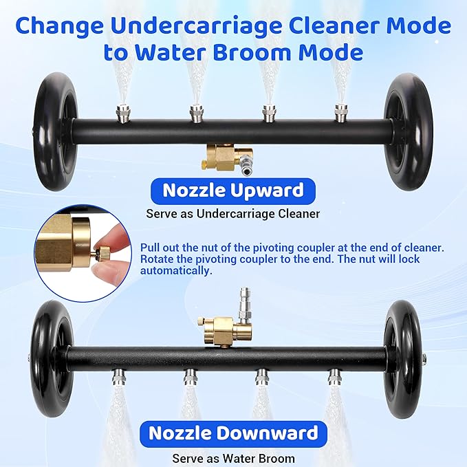 Tool Daily Undercarriage Pressure Washer Attachment 16 Inch, Dual-Function Undercarriage Cleaner for Power Washer and Garden Hose, Under Car Wash Water Broom with 3 Pieces Extension Wand, 4000 PSI