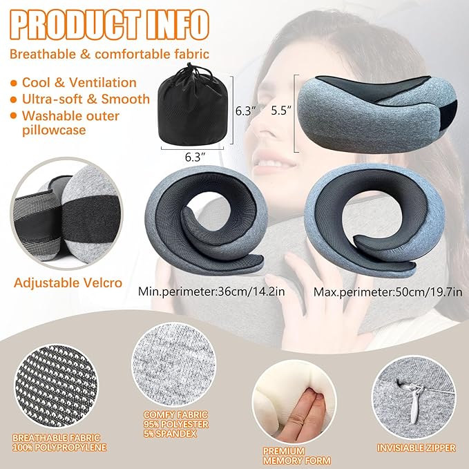 Travel Pillow Head Support Memory Foam Neck Pillow Support Pillow,Luxury Compact Lightweight Quick Pack for Camping,Traveling,Sleeping Rest Cushion,Gift for Traveler