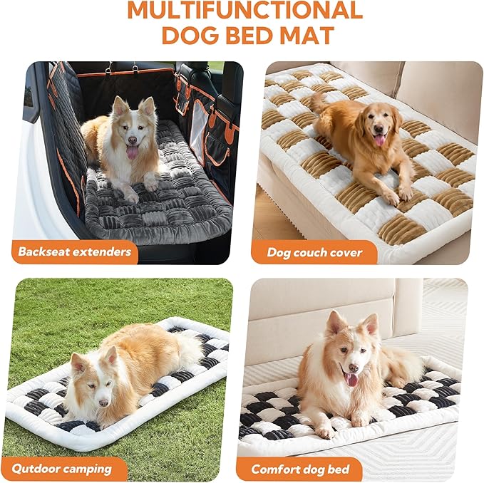 Soulbond Dog Bed for Car Back Seat Soft Plush Backseat Pet Bed Mat Non-Slip Travel Pet Mat, Fuzzy Plaid Dog Seat Cover, Fit for Backseat Extenders and Trucks SUVs (Brown and White, 54" x 24.8")