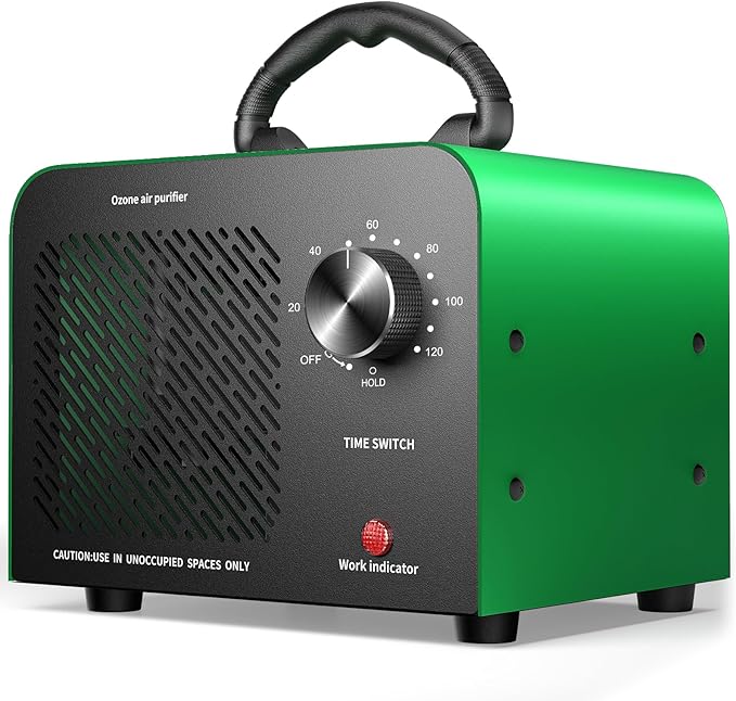 Ozone Generator, 48,000mg/h High Capacity O3 Machine for Large Spaces Up to 4,000 Sq Ft, Portable Odor Eliminator for Car, Home, Basement, Smoke, Pets, and Commercial Use, Green