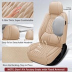 WELLDO Car Seat Covers Full Set, Leather Seat Covers for Car, Waterproof Car Seat Protector with Lumbar Support, Automotive Seat Covers Universal Fit for Most Cars SUV Truck, Beige-White