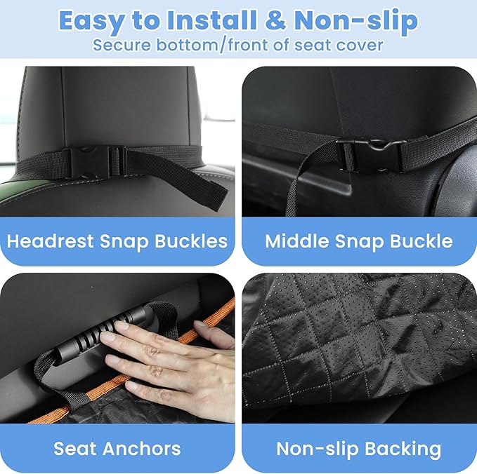 Dog Car Seat Covers, Waterproof Front Seat Cover for Dogs, Scratch-Proof, Nonslip Pet Passenger Seat Cover Protector, Universal Fit for Cars Trucks SUVs, Standard Size, Black with Orange